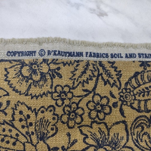 P Kaufman Upholstery Fabric Khaki Blue Floral Soil Stain Repellent 2.8yds x 56"W - Picture 2 of 9